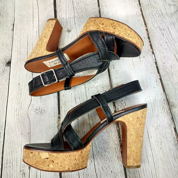 Lanvin Shoes - LANVIN black leather platform heels cork 37.5